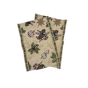2 Christmas Holiday Tapestry‎ Placemats Candy Canes Ornaments Woven